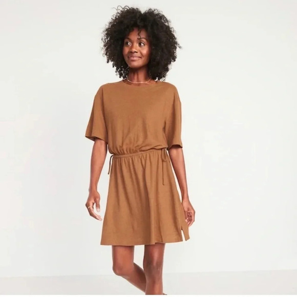 Old Navy Waist-Defined Short-Sleeve Linen-Blend Mini Dress Size Large - Picture 1 of 10